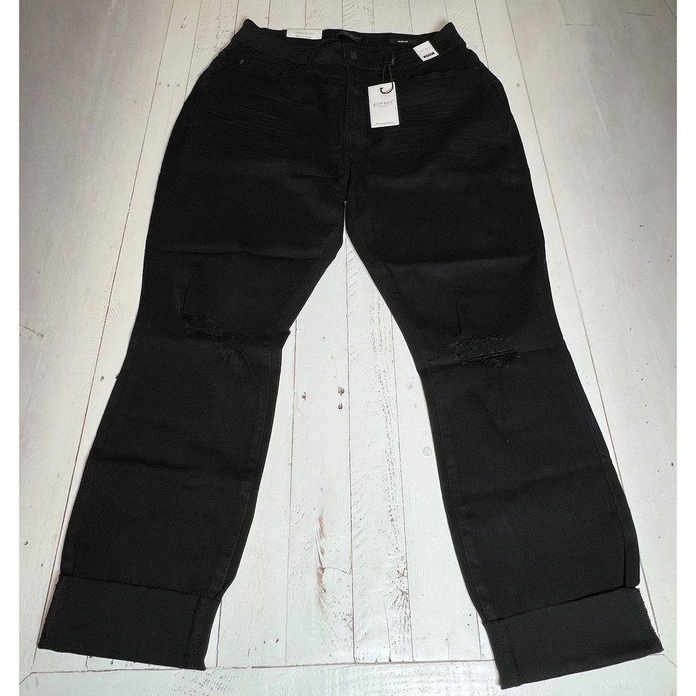 Judy Blue Women's Black Slim Fit Mid Rise Distressed Jeans Size‎ 16W